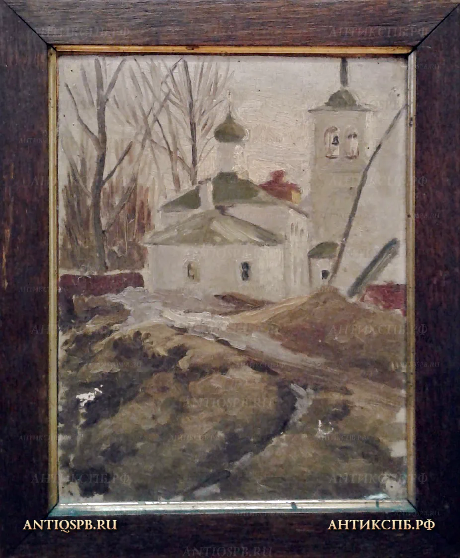 Картина старинная "Часовня". Холст, картон, масло. Нач. ХХ века. Россия. №21191 